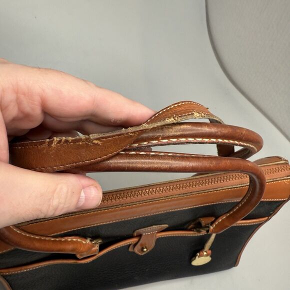 Dooney & Bourke Vintage AWL Satchel Black Pebble Brown Trim Model A5 085771 -GUC - Picture 11 of 16